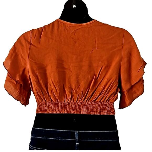Windsor Women's Rust Orange Crop Top Size Large Bell Sleeves V Neck - Picture 5 of 5